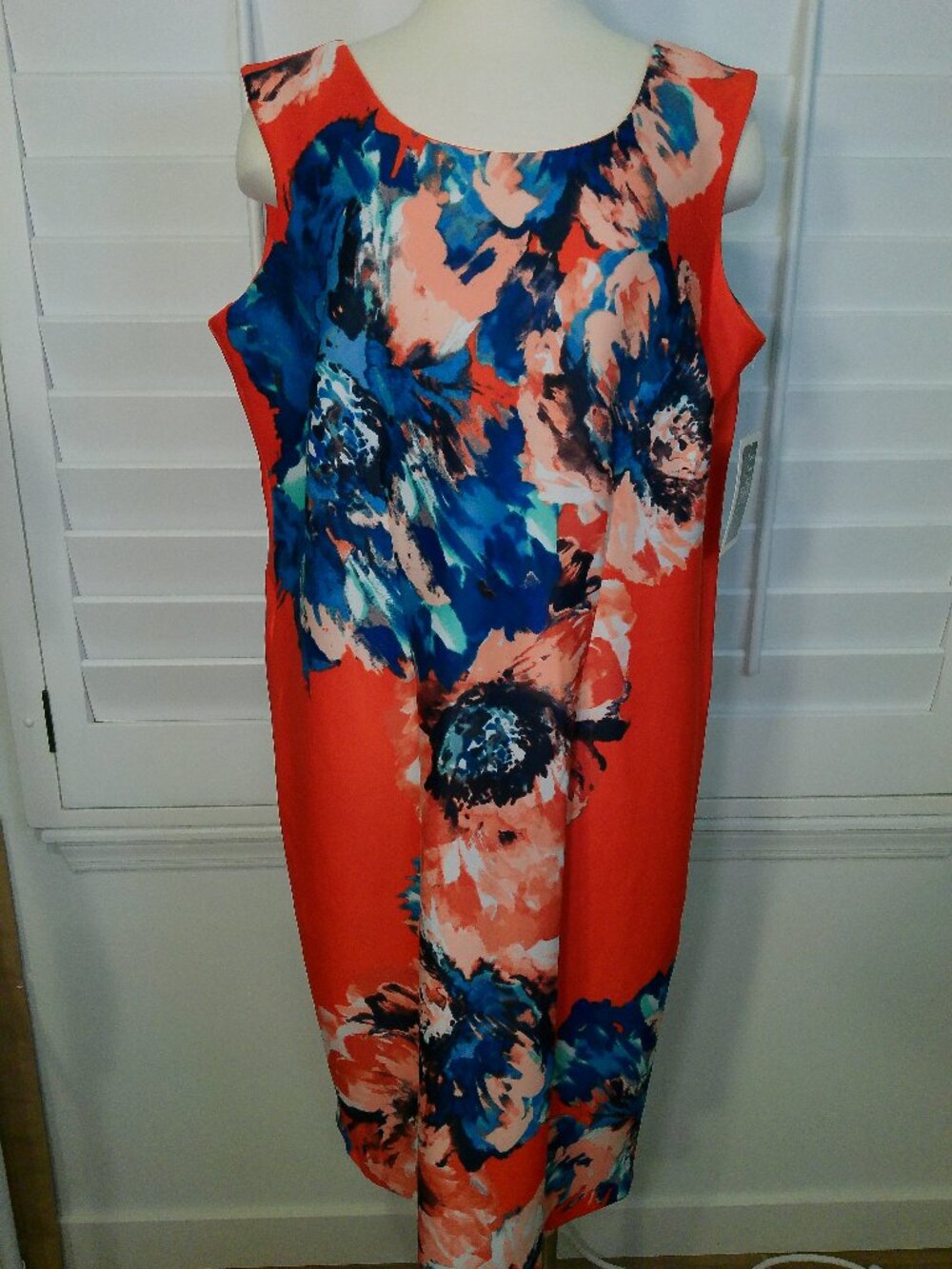 Red Blue Floral Dress Women's Size 14W Julian Taylor New York